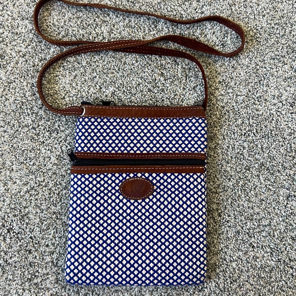 Guatemala Colorful Blue/white/Yellow Floral Woven Leather Strap Crossbody Bag
